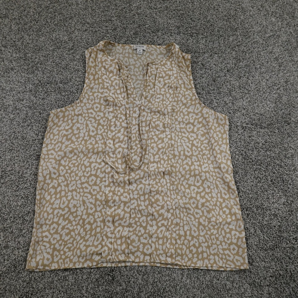 J Crew Shirt Womens Medium Beige Leopard AOP Cheetah Cat Sleeveless Tank Top Tie